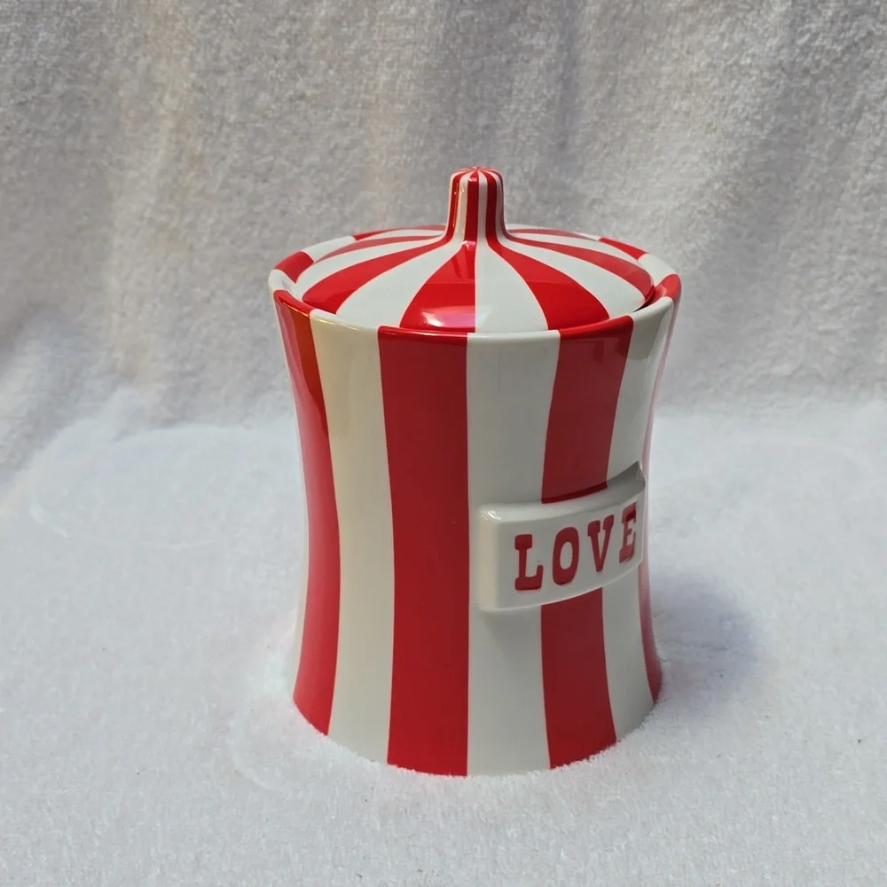 Jonathan Adler Red and White Striped Canister